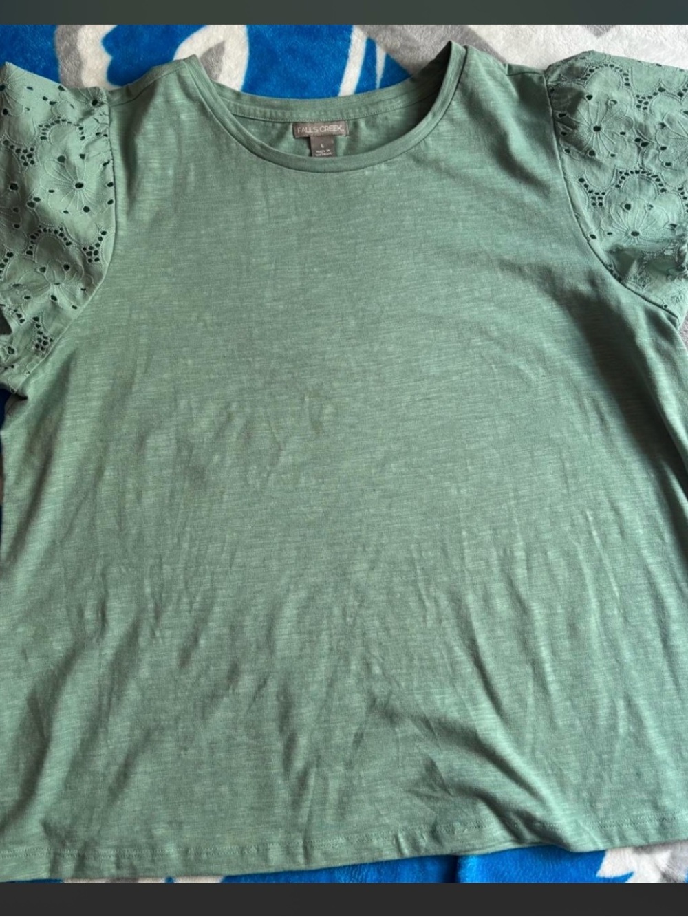 Falls Creek Mint Green Eyelet Puff Sleeve Tee womens large